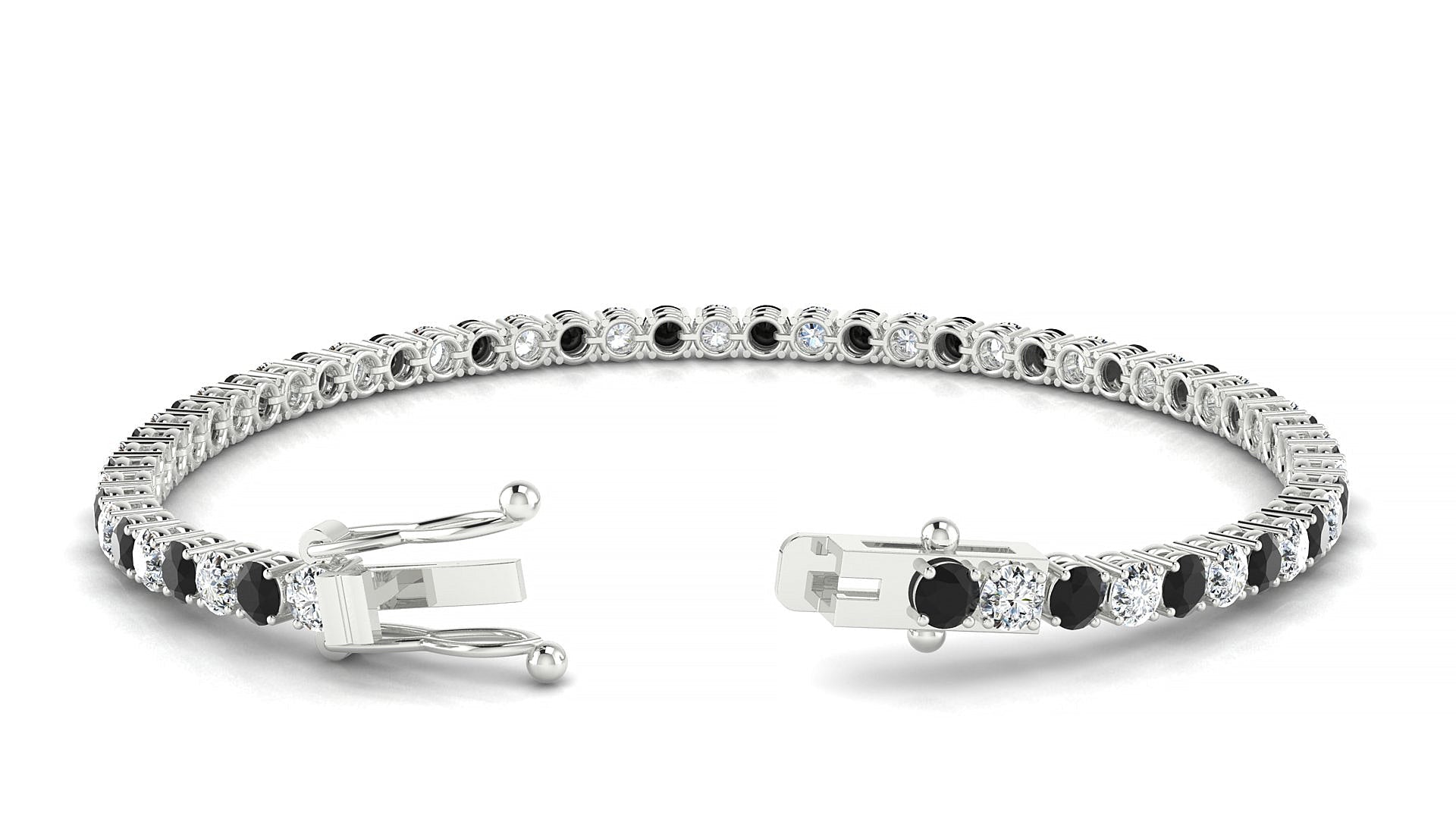 Capri 1-1 | 18k White Gold 3 mm Round Natural Black Diamond & Diamond Tennis Bracelet