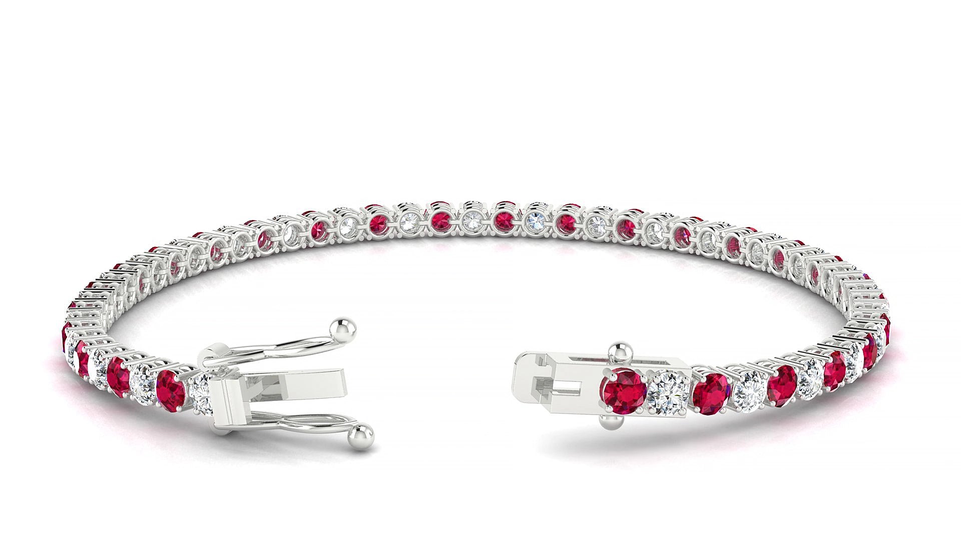 Capri 1-1 | 18k White Gold 3 mm Round Natural Ruby & Diamond 16 cm Tennis Bracelet