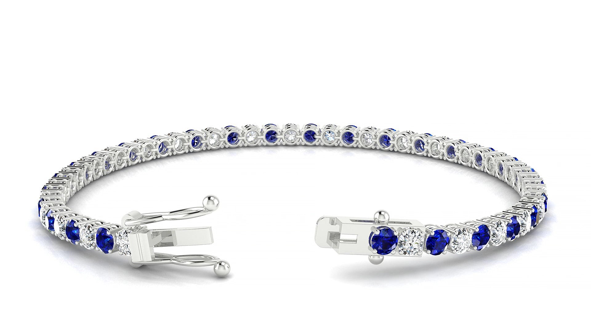 Capri 1-1 | 18k White Gold 3 mm Round Natural Sapphire & Diamond 17 cm Tennis Bracelet