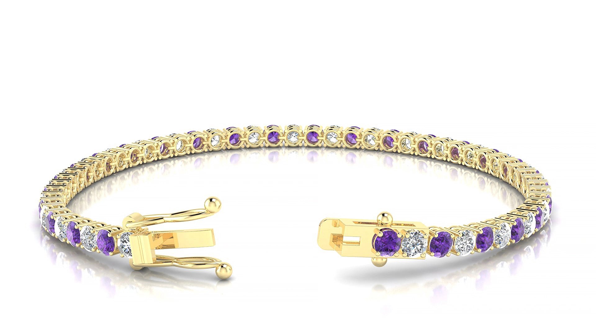 Capri 1-1 | 18k Yellow Gold 3 mm Round Natural Amethyst & Diamond 20 cm Tennis Bracelet