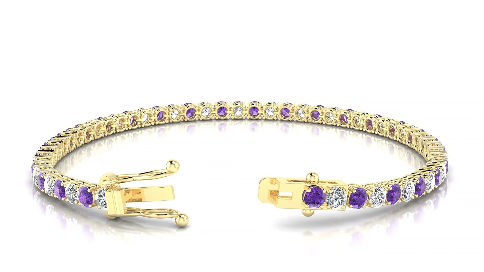 Capri 1-1 | 18k Yellow Gold 3 mm Round Natural Amethyst & Diamond Tennis Bracelet