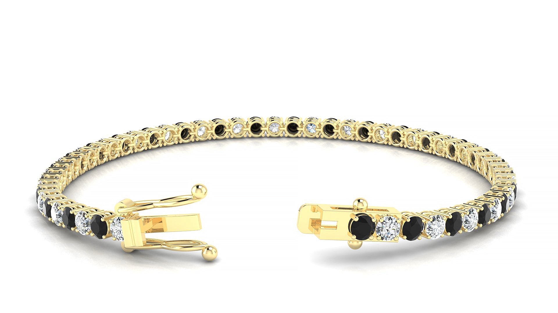 Capri 1-1 | 18k Yellow Gold 3 mm Round Natural Black Diamond & Diamond Tennis Bracelet