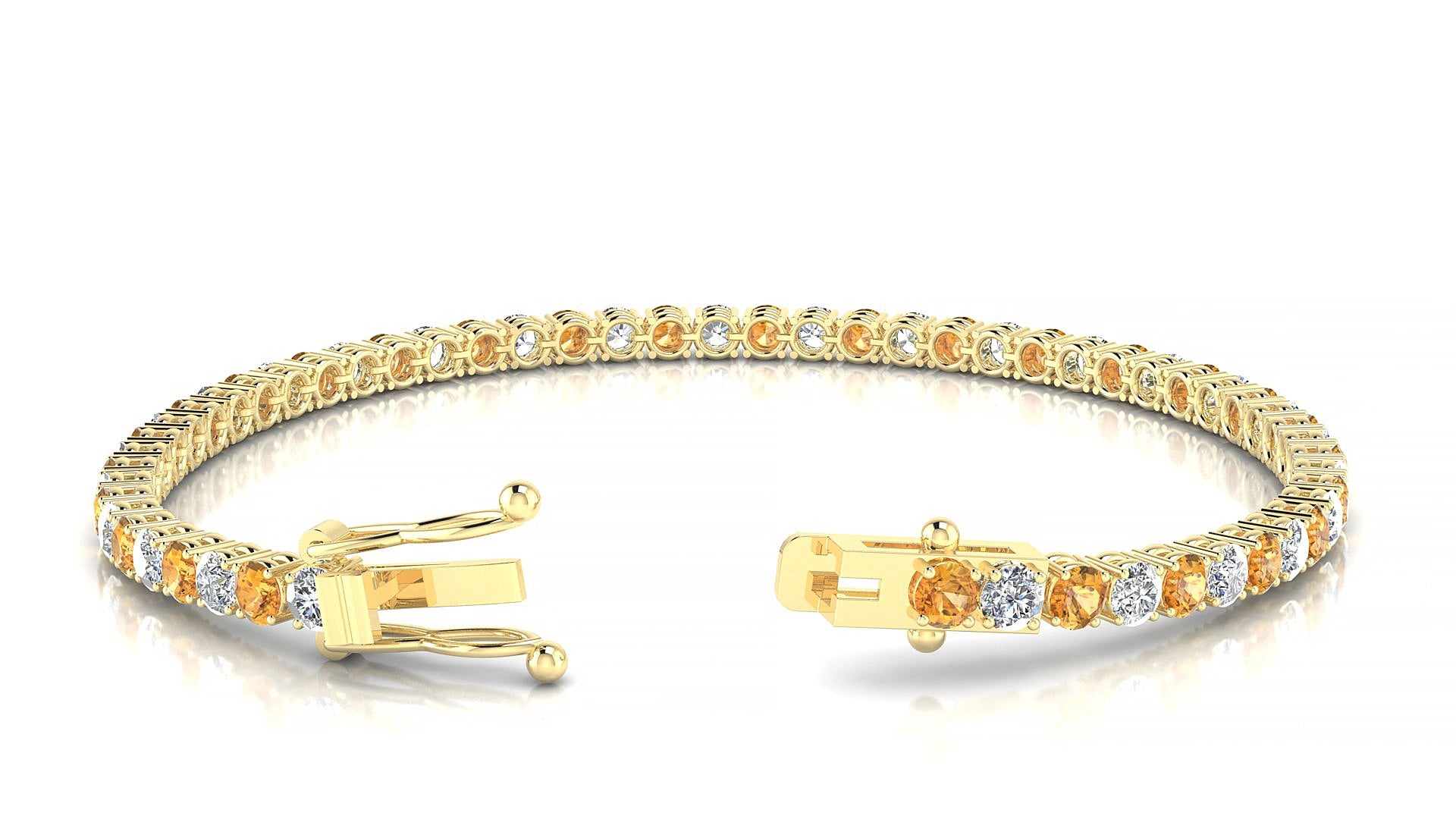 Capri 1-1 | 18k Yellow Gold 3 mm Round Natural Citrine & Diamond 15 cm Tennis Bracelet