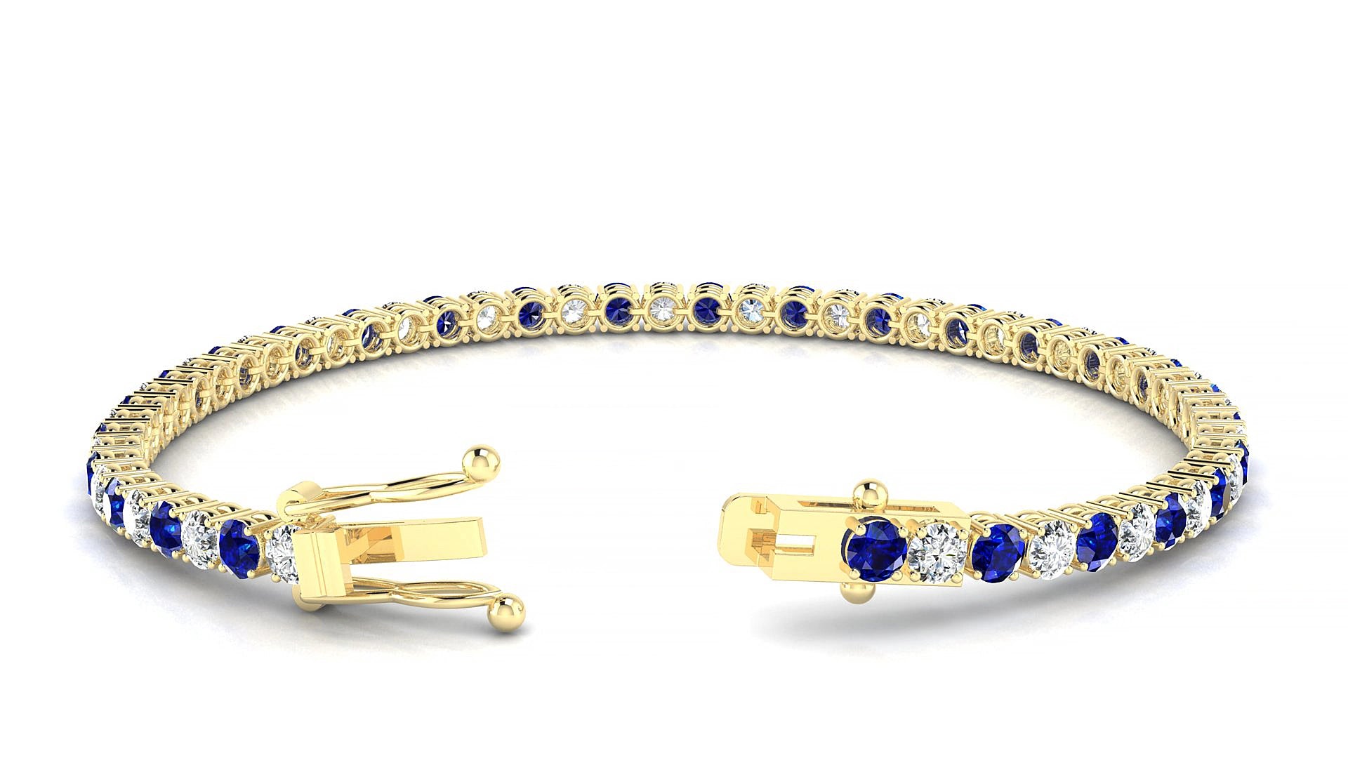 Capri 1-1 | 18k Yellow Gold 3 mm Round Natural Sapphire & Diamond 15 cm Tennis Bracelet