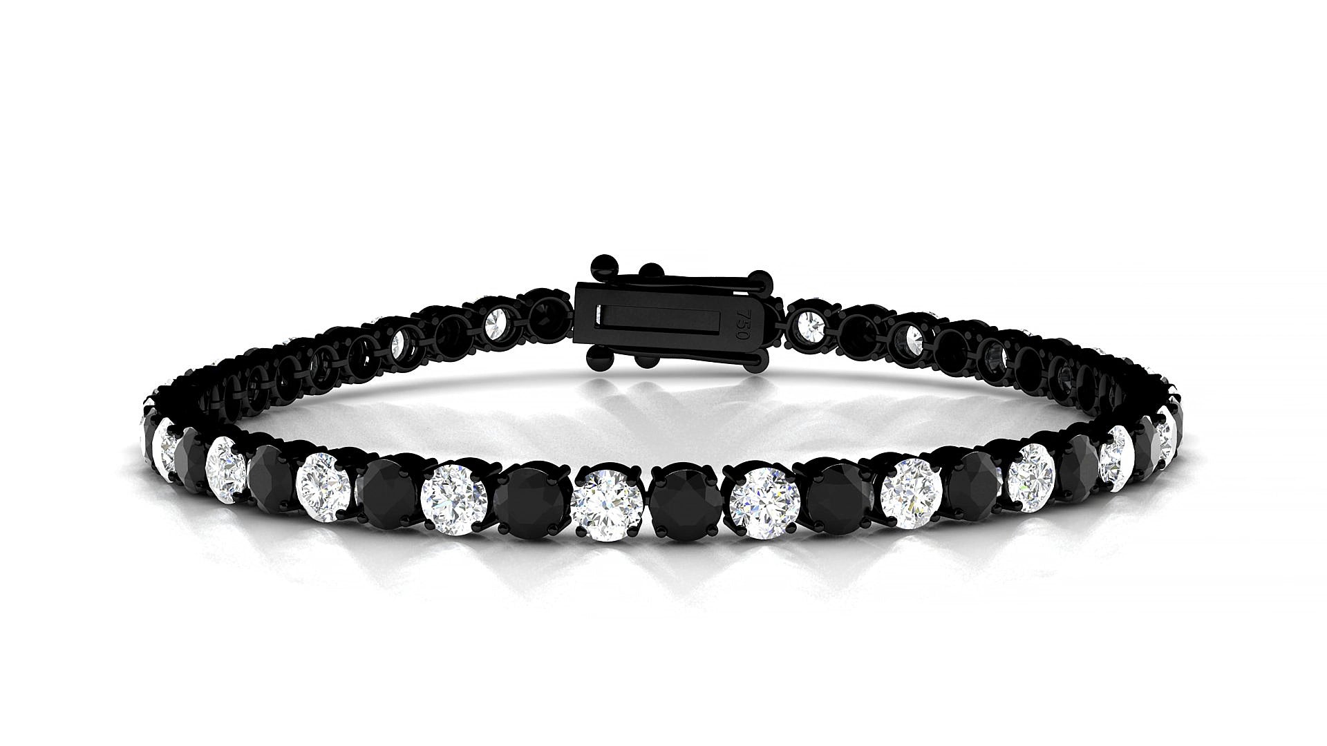 Capri 1-1 | 18k Black Gold 3.4 mm Round Natural Black Diamond & Diamond 15 cm Tennis Bracelet