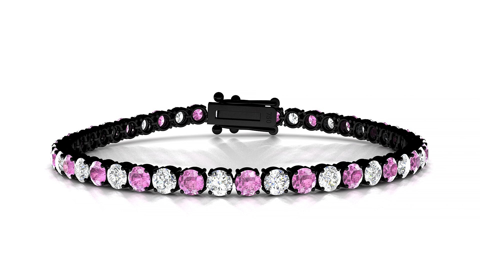 Capri 1-1 | 18k Black Gold 3.4 mm Round Natural Pink Sapphire & Diamond 15 cm Tennis Bracelet