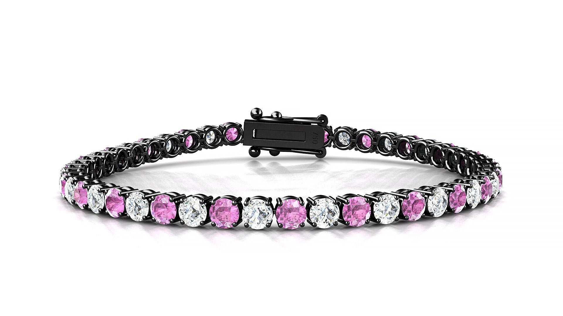 Capri 1-1 | 18k Black Gold 3.4 mm Round Natural Pink Sapphire & Diamond Tennis Bracelet