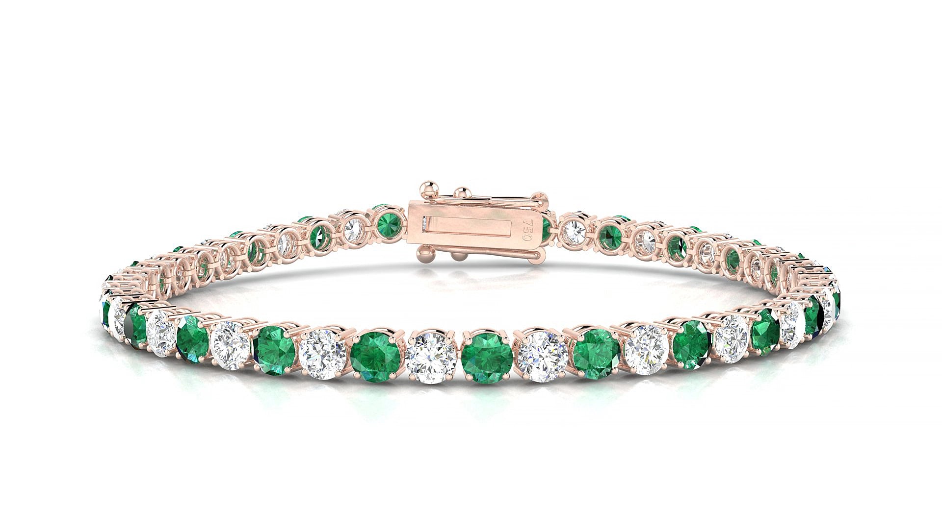 Capri 1-1 | 18k Rose Gold 3.4 mm Round Natural Emerald & Diamond 15 cm Tennis Bracelet