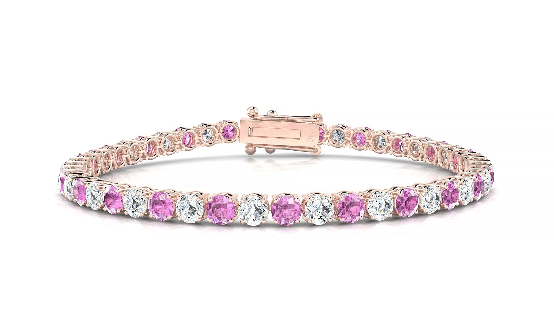 Capri 1-1 | 18k Rose Gold 3.4 mm Round Natural Pink Sapphire & Diamond Tennis Bracelet