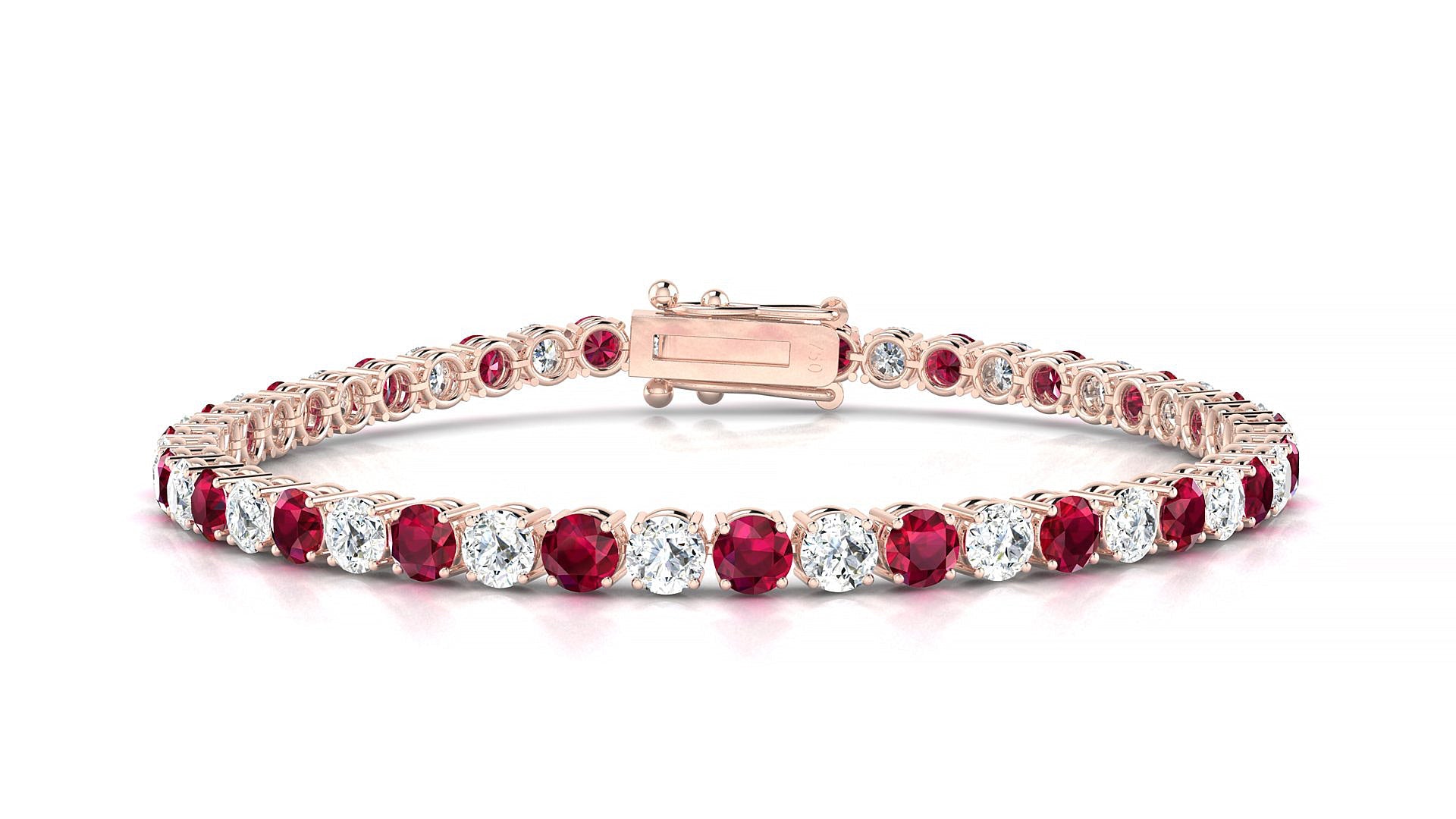 Capri 1-1 | 18k Rose Gold 3.4 mm Round Natural Ruby & Diamond Tennis Bracelet