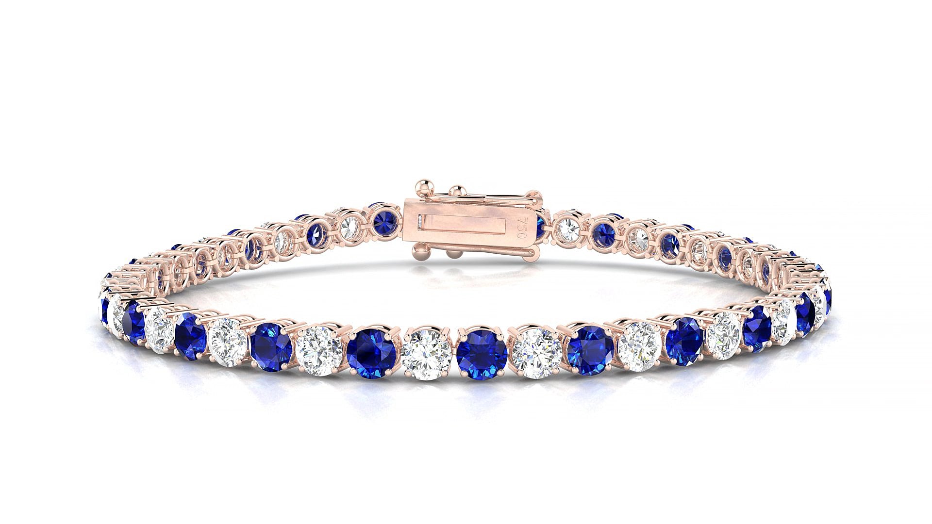 Capri 1-1 | 18k Rose Gold 3.4 mm Round Natural Sapphire & Diamond 17 cm Tennis Bracelet