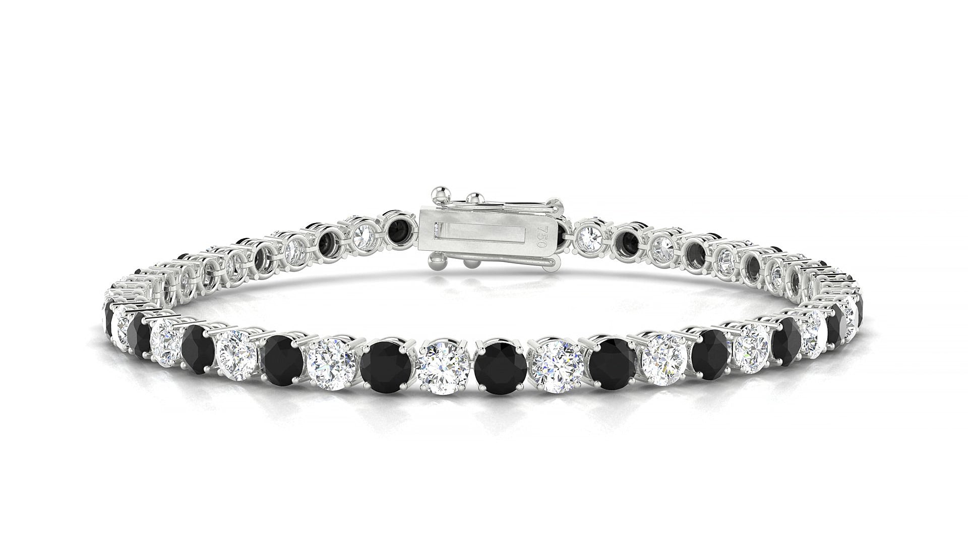 Capri 1-1 | 18k White Gold 3.4 mm Round Natural Black Diamond & Diamond 15 cm Tennis Bracelet