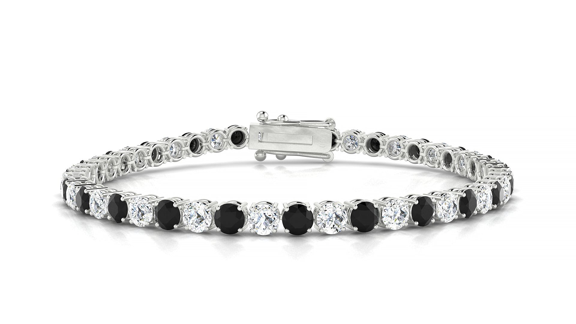 Capri 1-1 | 18k White Gold 3.4 mm Round Natural Black Diamond & Diamond Tennis Bracelet