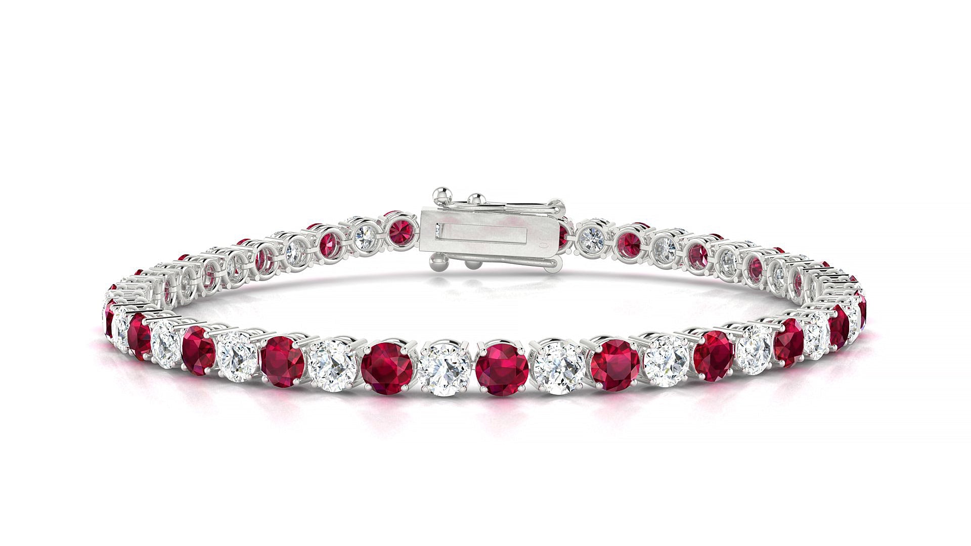 Capri 1-1 | 18k White Gold 3.4 mm Round Natural Ruby & Diamond Tennis Bracelet