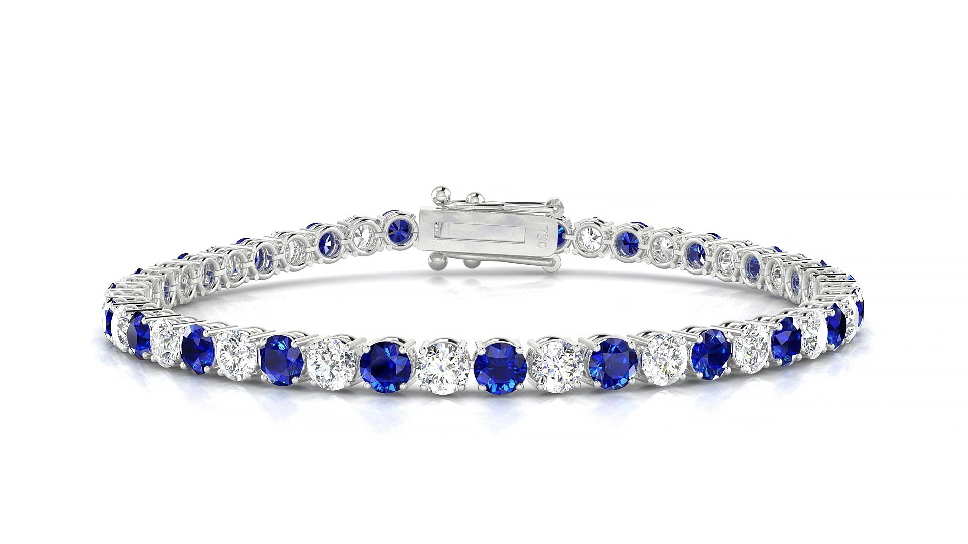Capri 1-1 | 18k White Gold 3.4 mm Round Natural Sapphire & Diamond 15 cm Tennis Bracelet