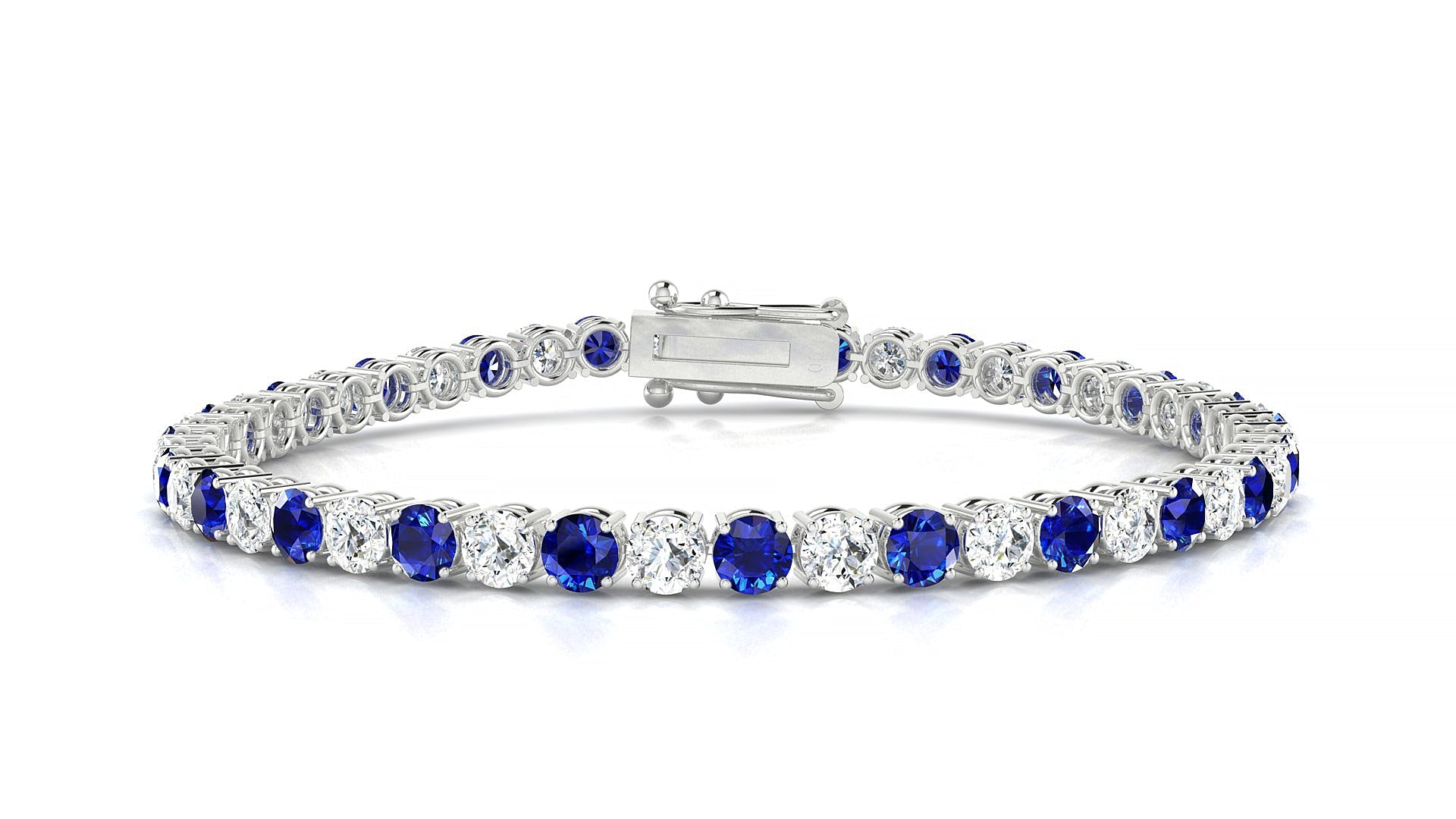 Capri 1-1 | 18k White Gold 3.4 mm Round Natural Sapphire & Diamond Tennis Bracelet