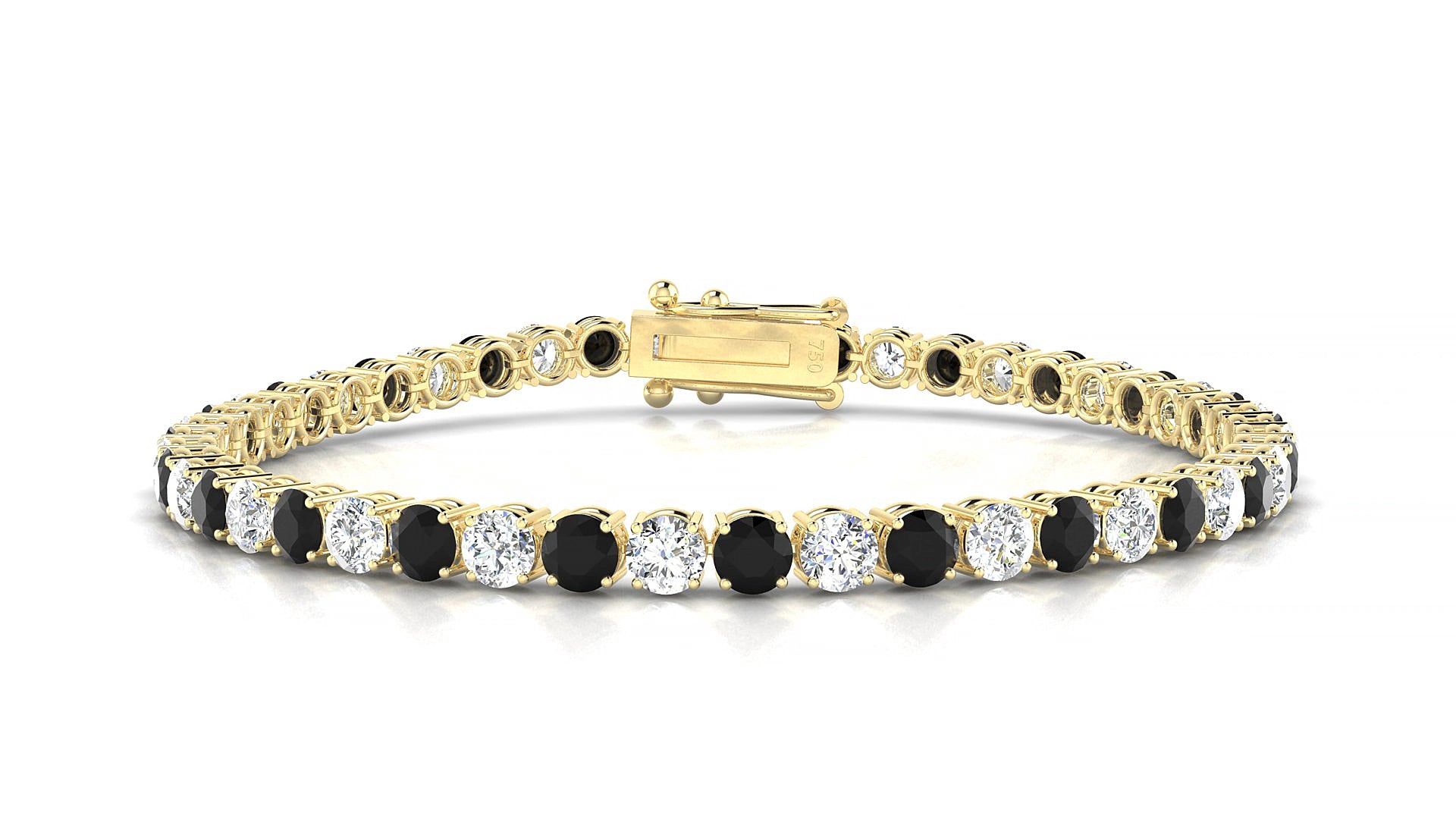 Capri 1-1 | 18k Yellow Gold 3.4 mm Round Natural Black Diamond & Diamond 15 cm Tennis Bracelet