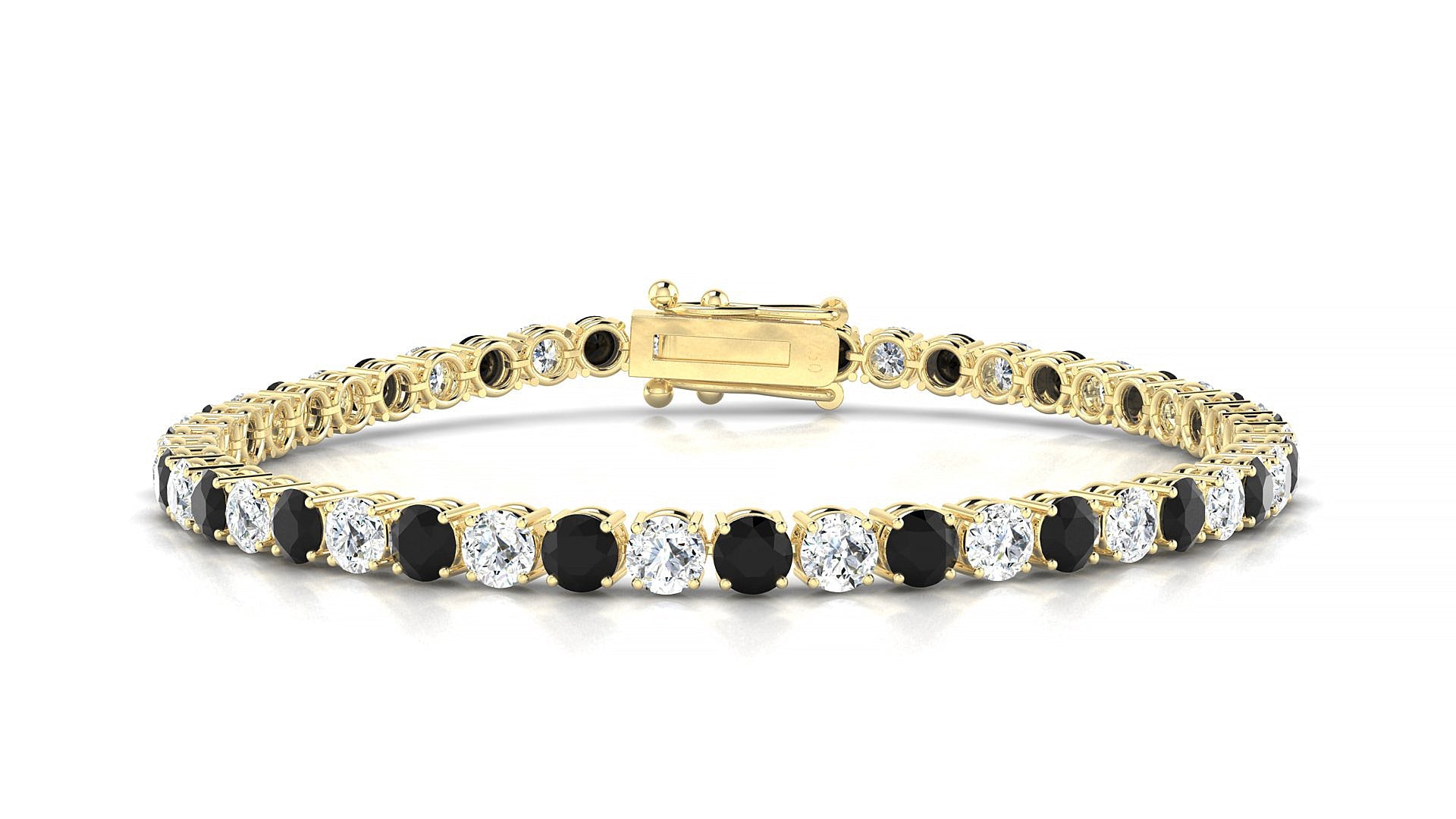 Capri 1-1 | 18k Yellow Gold 3.4 mm Round Natural Black Diamond & Diamond Tennis Bracelet