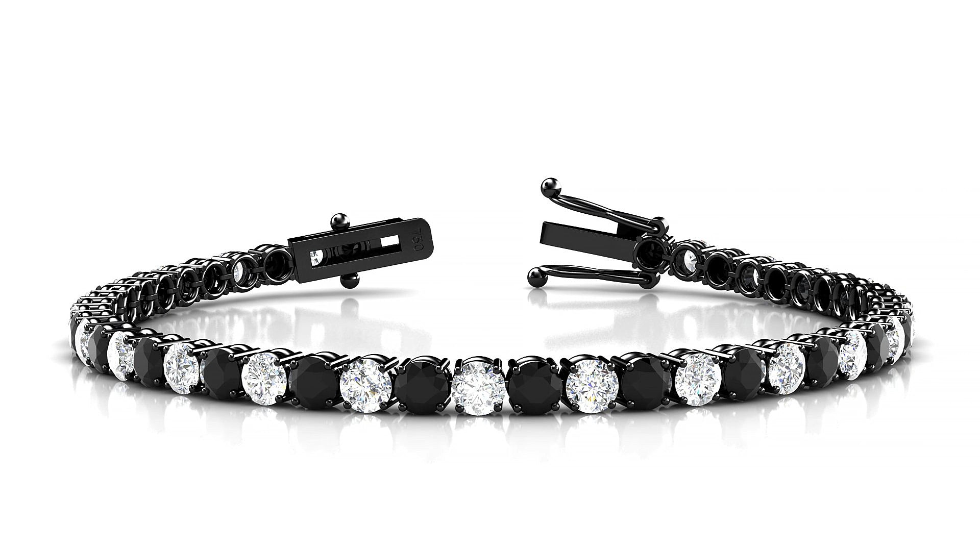 Capri 1-1 | 18k Black Gold 3.4 mm Round Natural Black Diamond & Diamond 15 cm Tennis Bracelet