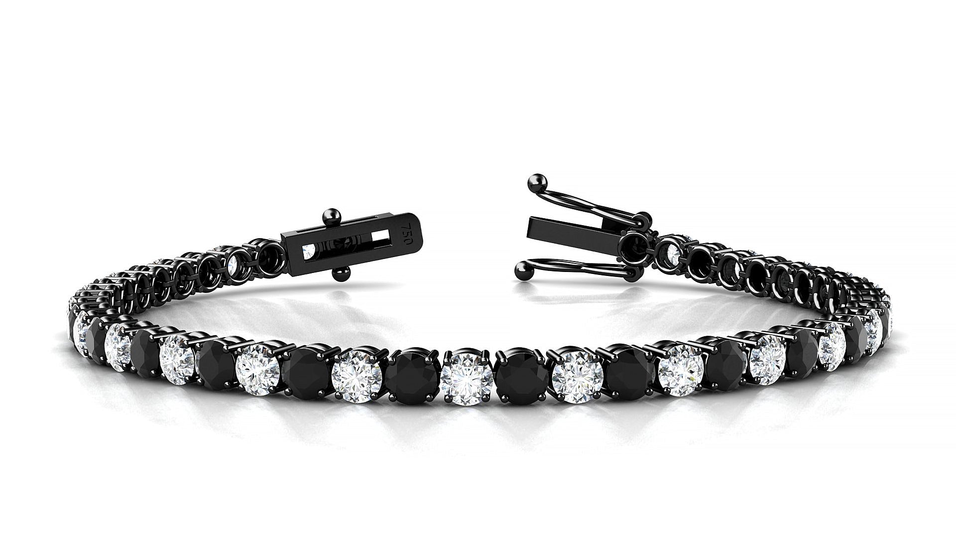 Capri 1-1 | 18k Black Gold 3.4 mm Round Natural Black Diamond & Diamond Tennis Bracelet