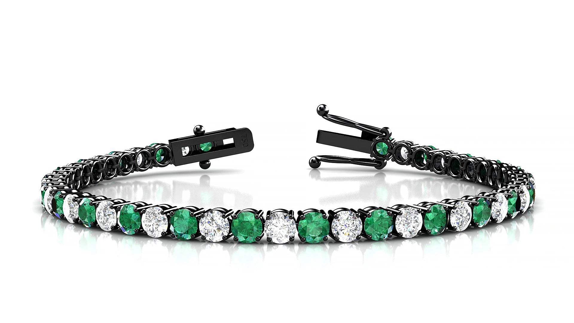 Capri 1-1 | 18k Black Gold 3.4 mm Round Natural Emerald & Diamond 17 cm Tennis Bracelet