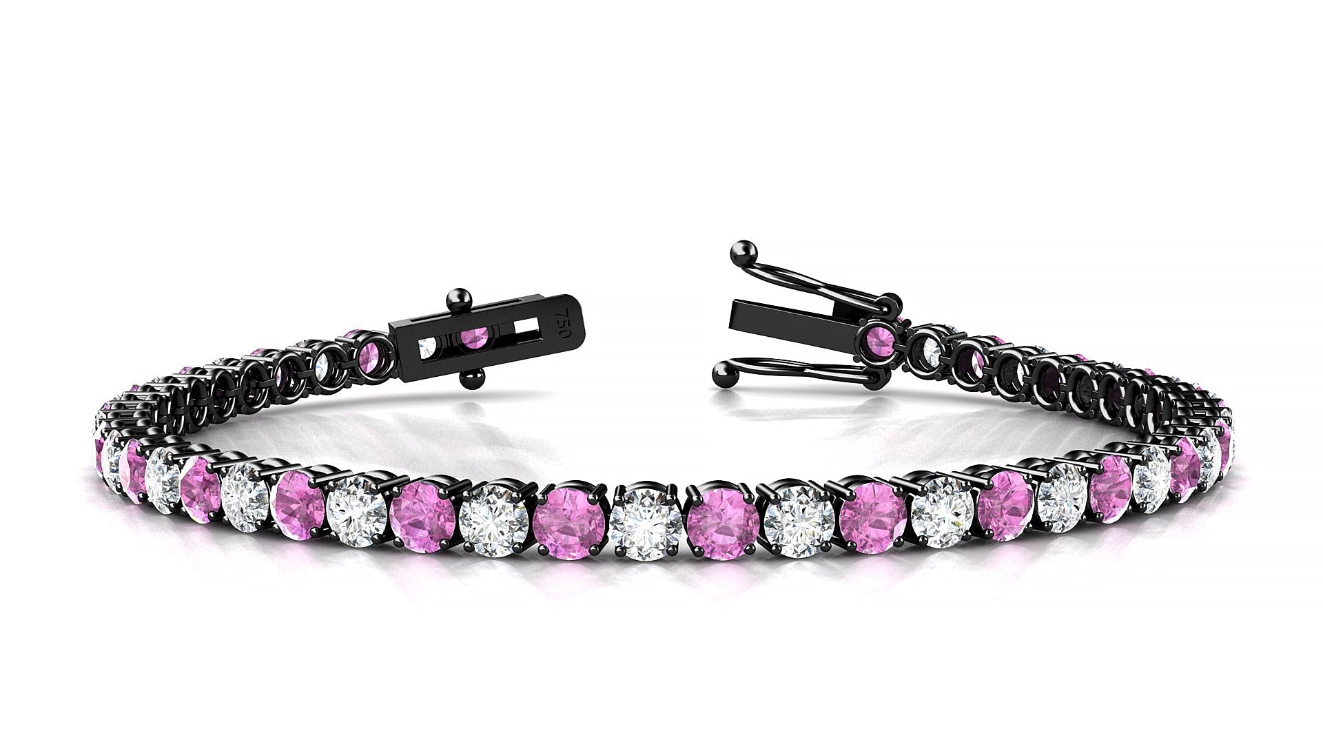 Capri 1-1 | 18k Black Gold 3.4 mm Round Natural Pink Sapphire & Diamond Tennis Bracelet