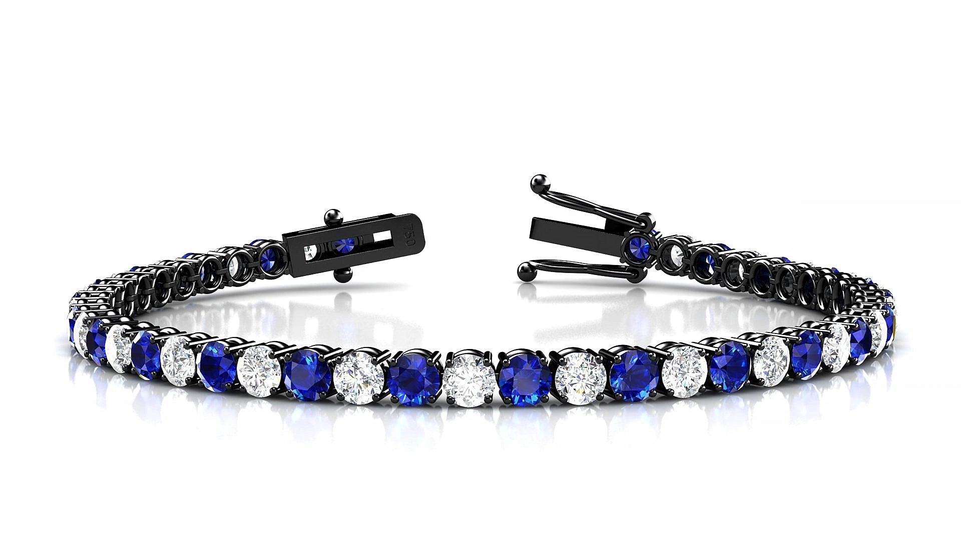 Capri 1-1 | 18k Black Gold 3.4 mm Round Natural Sapphire & Diamond 19 cm Tennis Bracelet