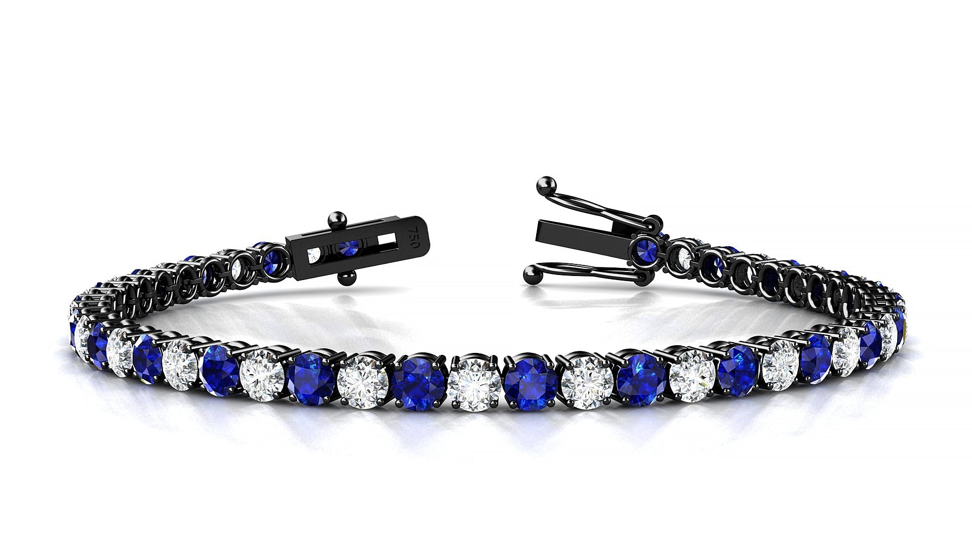 Capri 1-1 | 18k Black Gold 3.4 mm Round Natural Sapphire & Diamond Tennis Bracelet