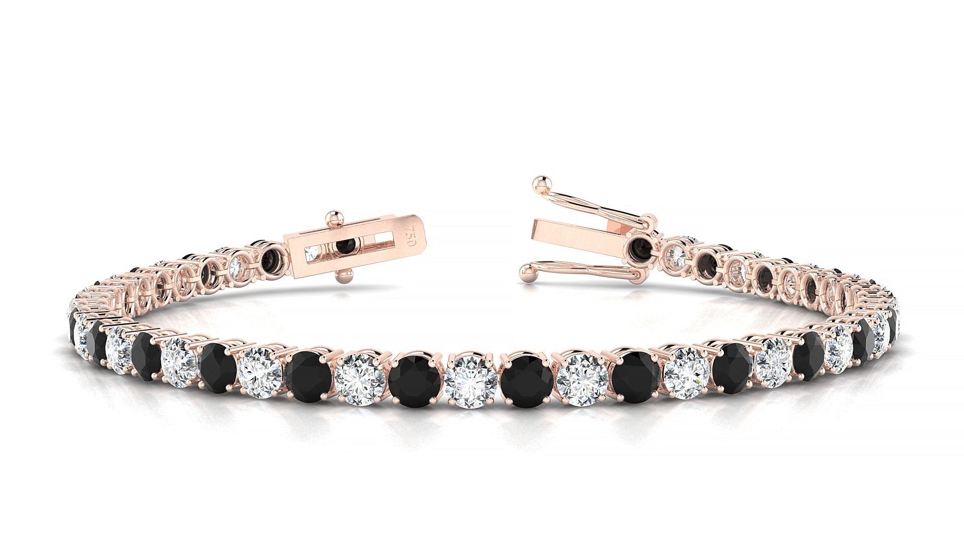 Capri 1-1 | 18k Rose Gold 3.4 mm Round Natural Black Diamond & Diamond Tennis Bracelet