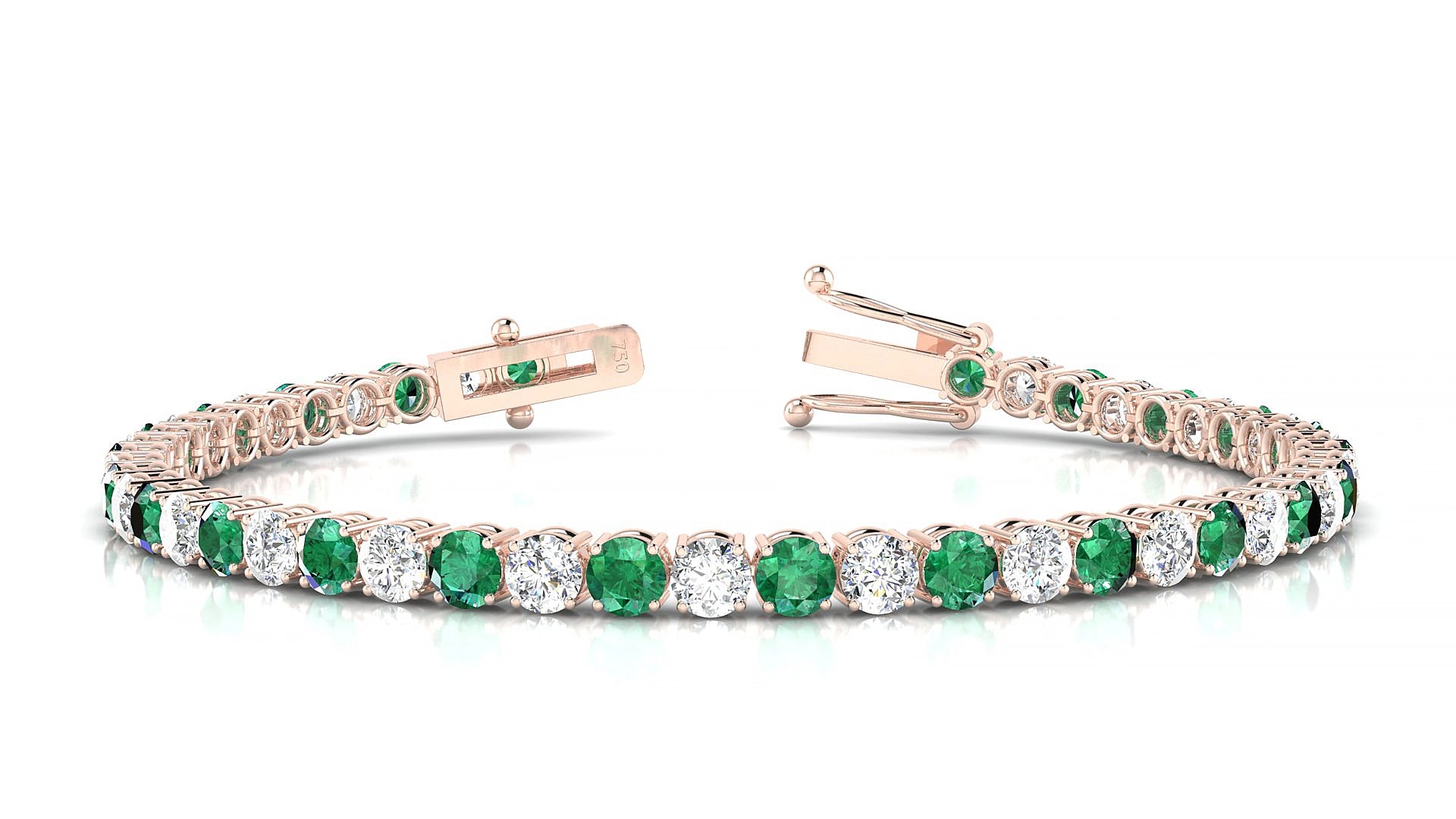 Capri 1-1 | 18k Rose Gold 3.4 mm Round Natural Emerald & Diamond 17 cm Tennis Bracelet