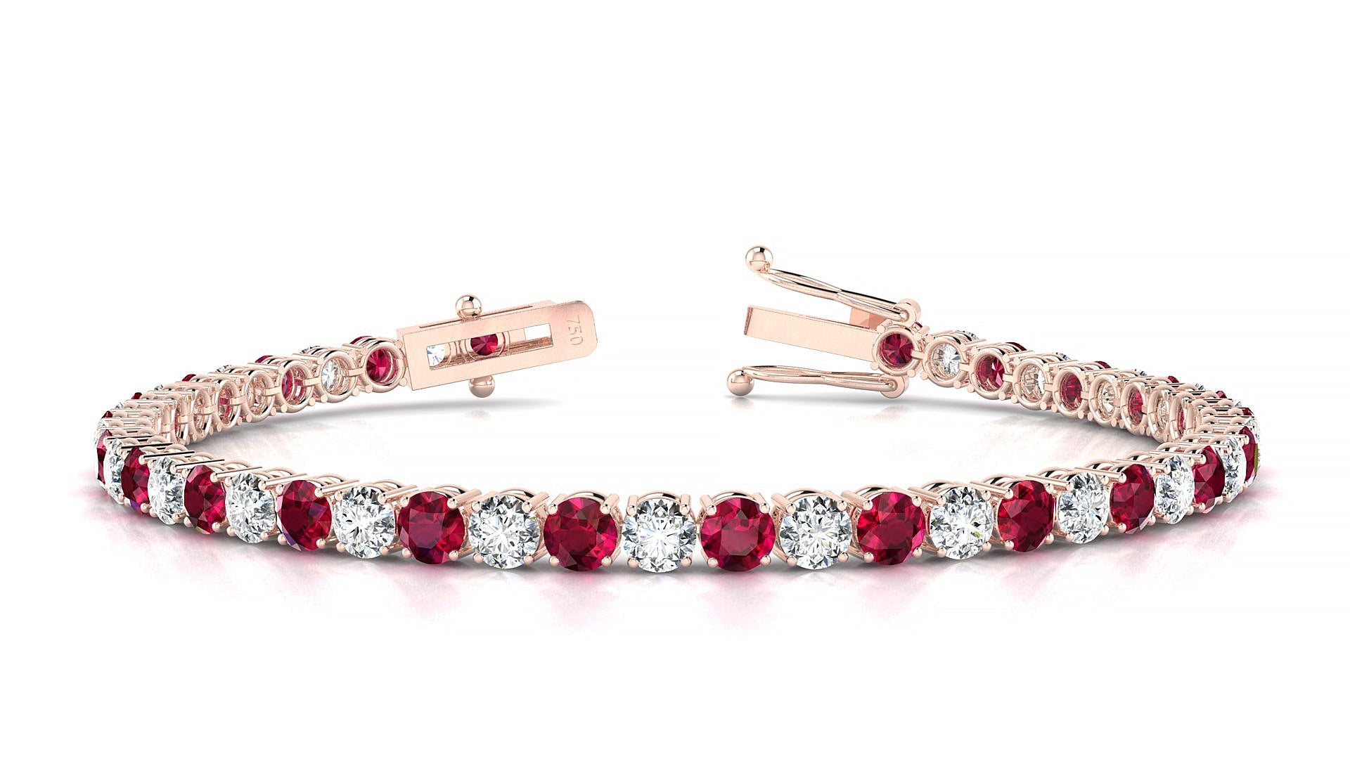 Capri 1-1 | 18k Rose Gold 3.4 mm Round Natural Ruby & Diamond Tennis Bracelet