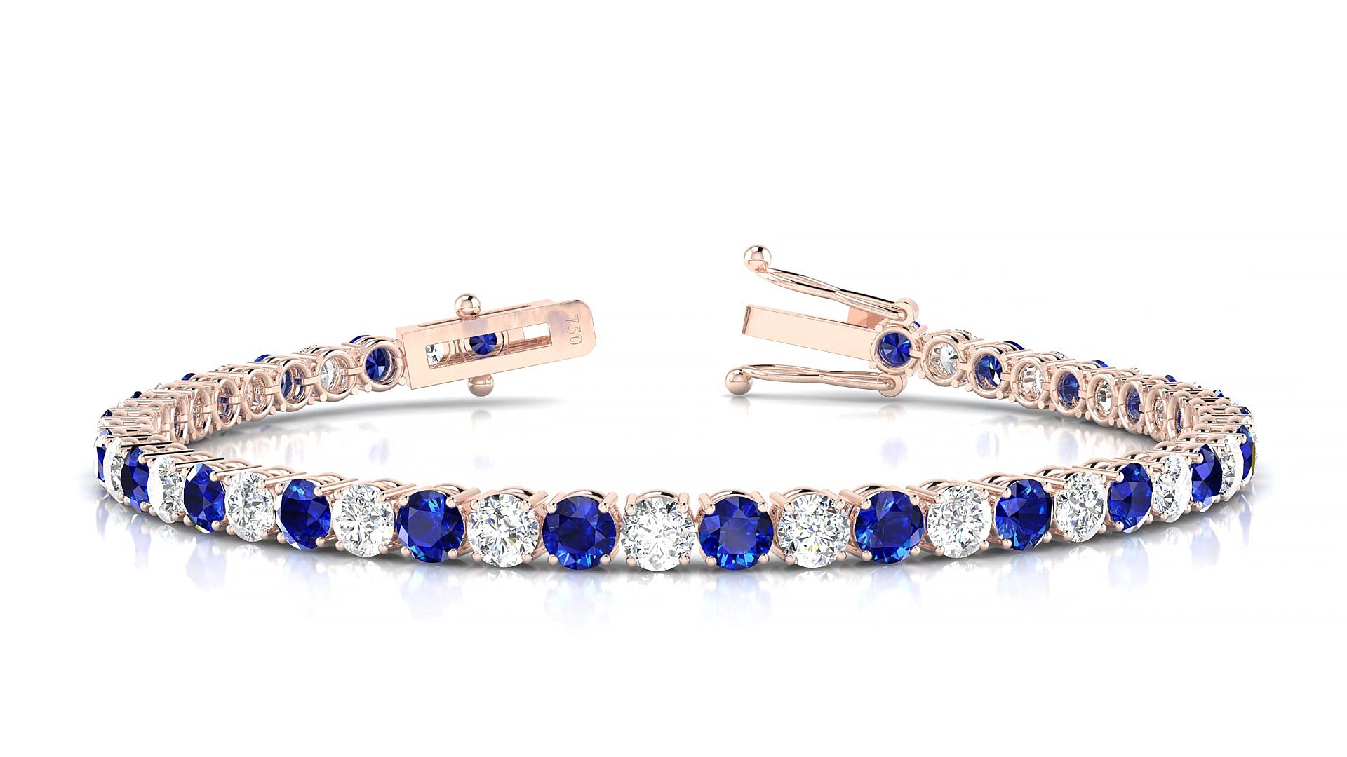 Capri 1-1 | 18k Rose Gold 3.4 mm Round Natural Sapphire & Diamond 19 cm Tennis Bracelet