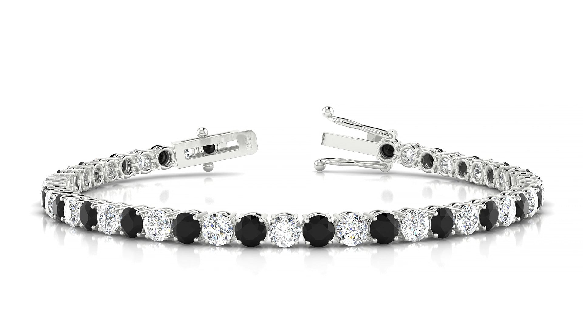 Capri 1-1 | 18k White Gold 3.4 mm Round Natural Black Diamond & Diamond 15 cm Tennis Bracelet