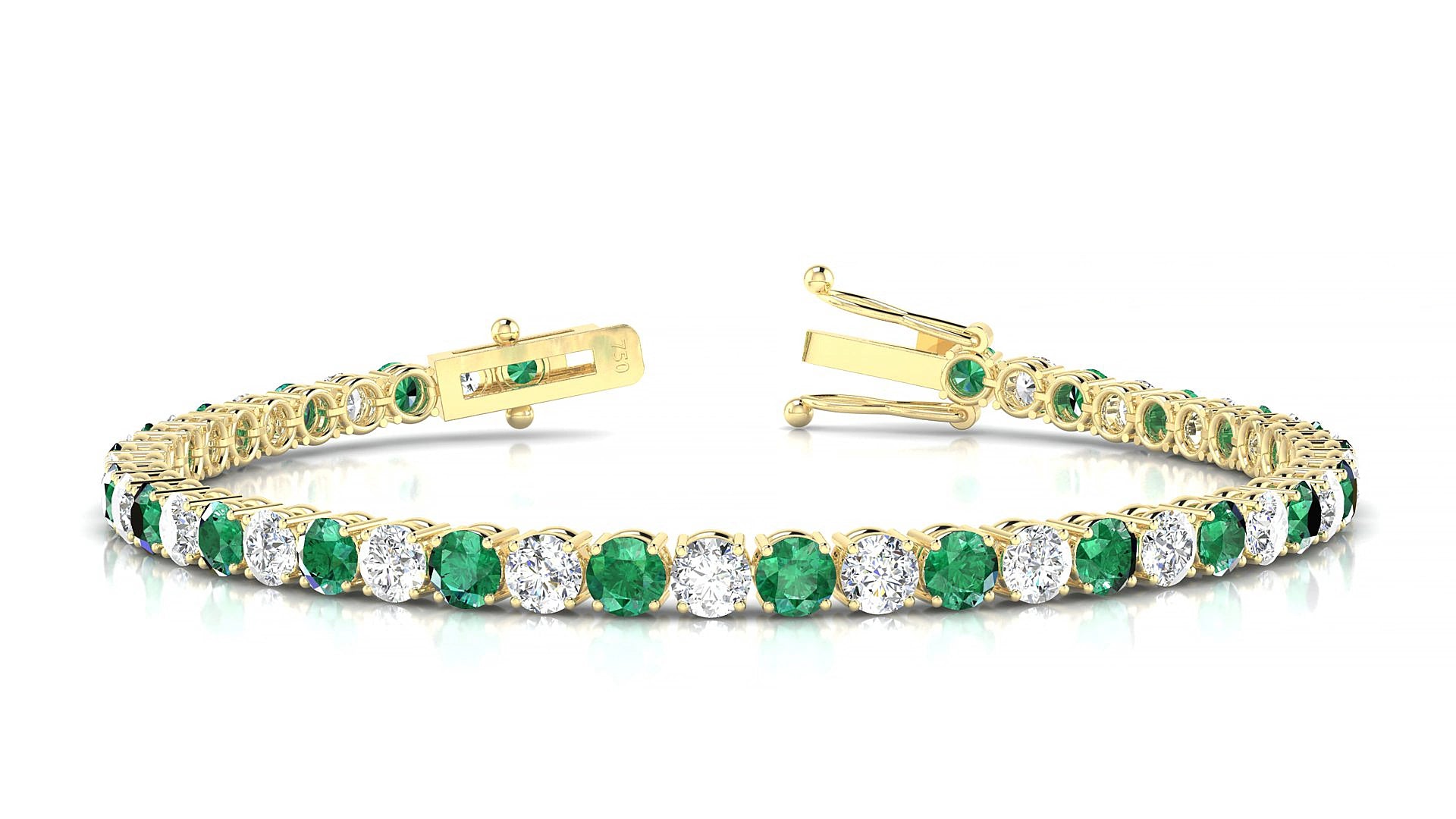 Capri 1-1 | 18k Yellow Gold 3.4 mm Round Natural Emerald & Diamond 17 cm Tennis Bracelet