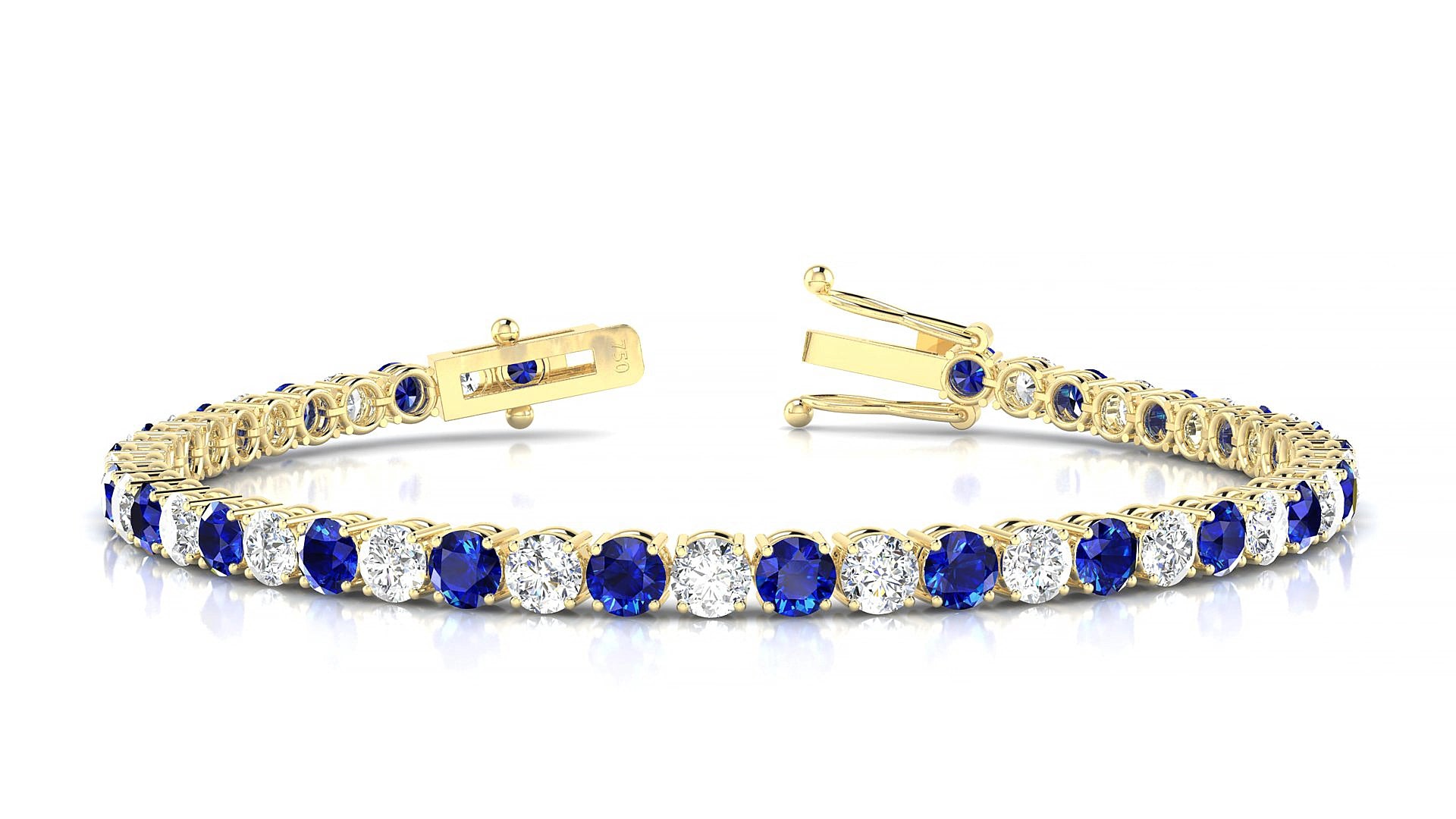 Capri 1-1 | 18k Yellow Gold 3.4 mm Round Natural Sapphire & Diamond 19 cm Tennis Bracelet