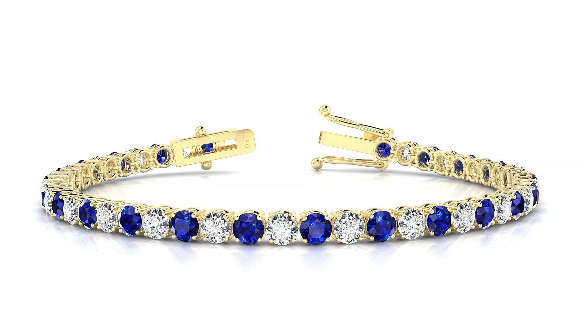 Capri 1-1 | 18k Yellow Gold 3.4 mm Round Natural Sapphire & Diamond Tennis Bracelet