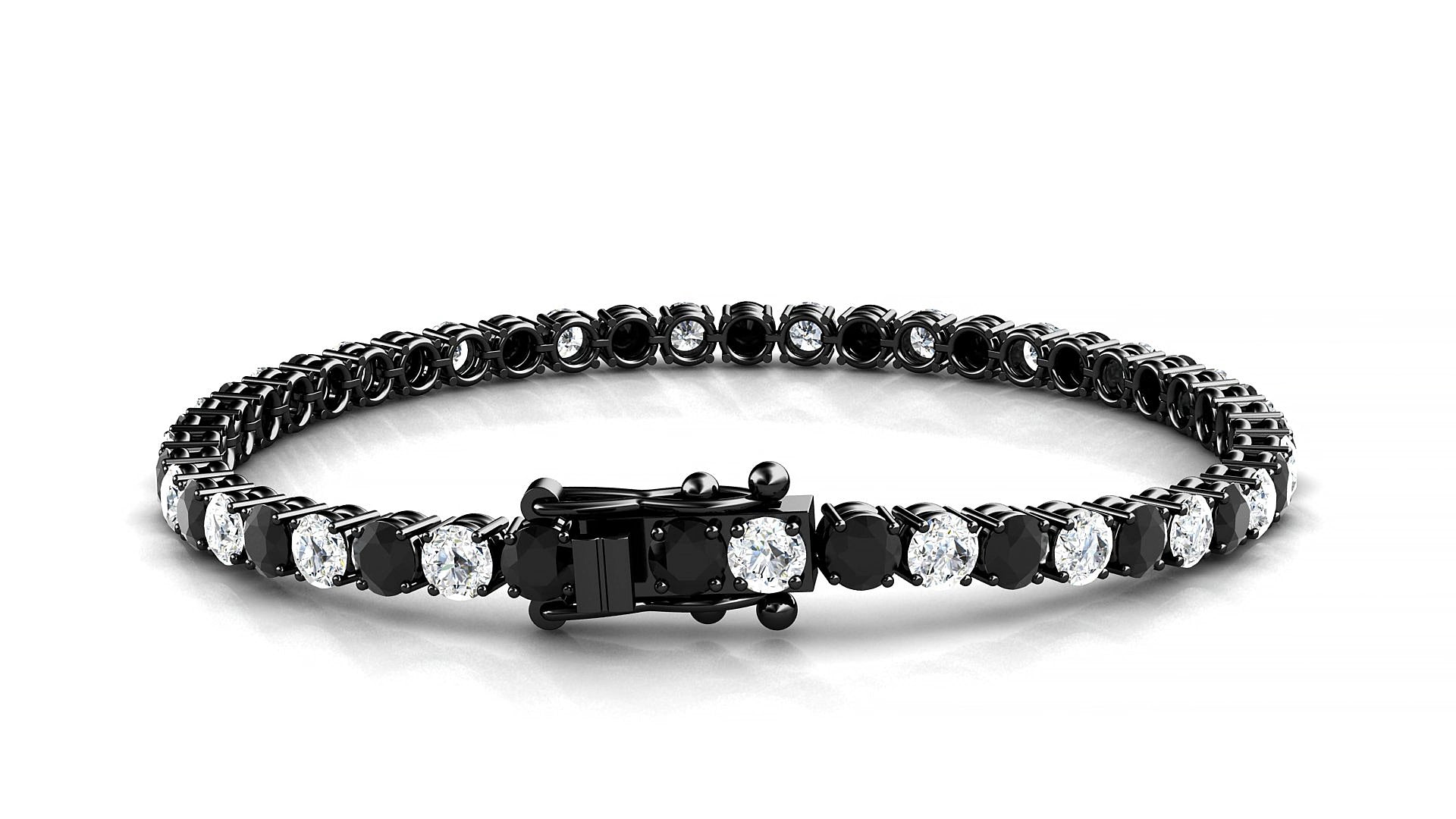 Capri 1-1 | 18k Black Gold 3.4 mm Round Natural Black Diamond & Diamond 15 cm Tennis Bracelet