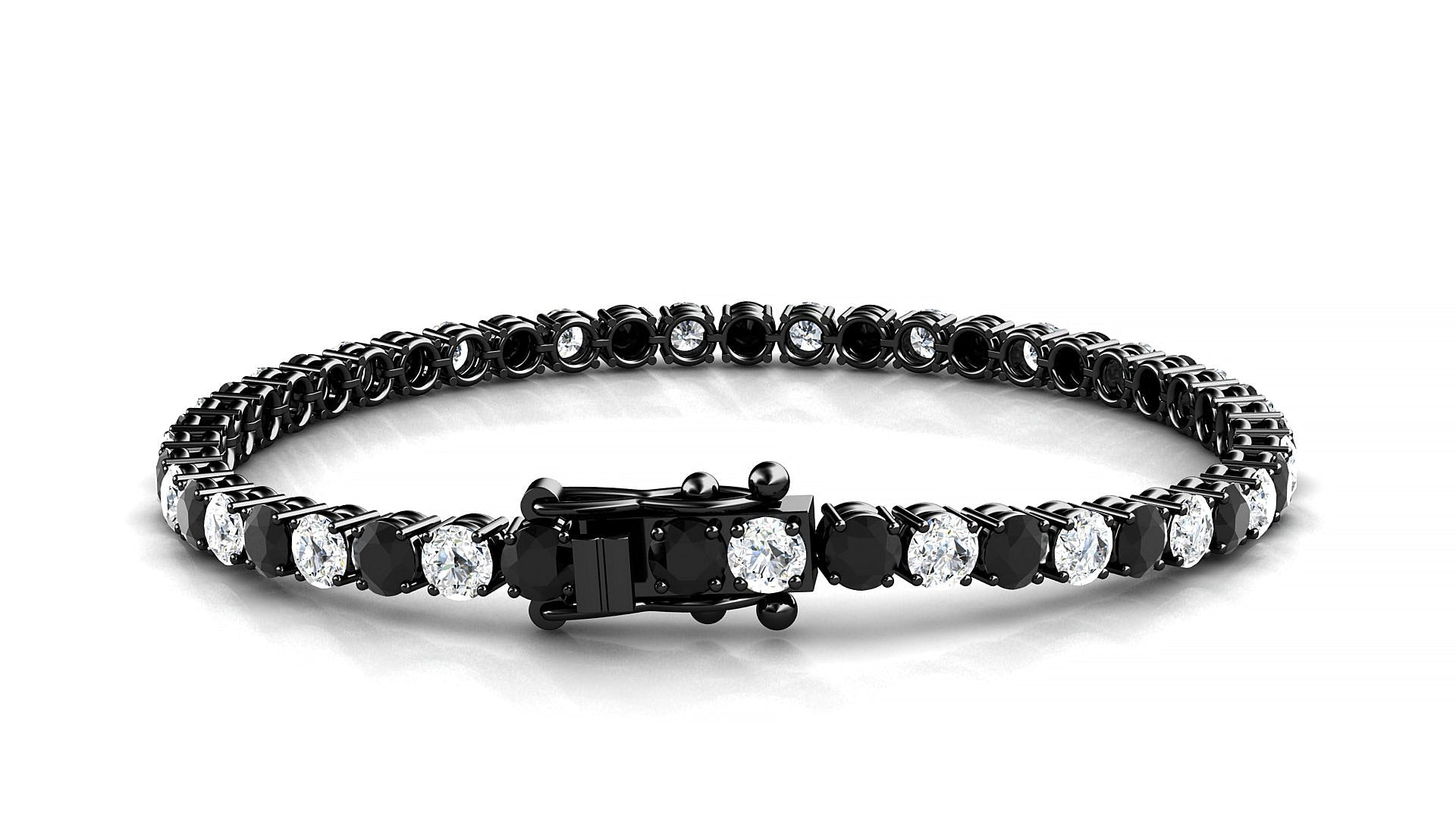 Capri 1-1 | 18k Black Gold 3.4 mm Round Natural Black Diamond & Diamond Tennis Bracelet