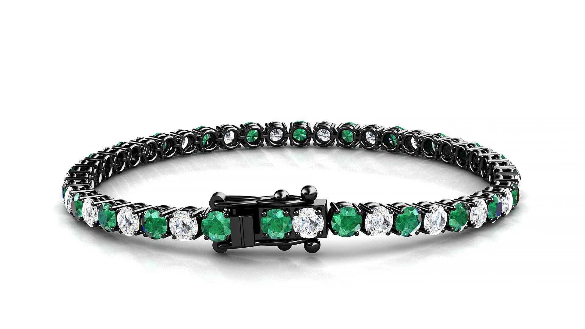 Capri 1-1 | 18k Black Gold 3.4 mm Round Natural Emerald & Diamond 18 cm Tennis Bracelet