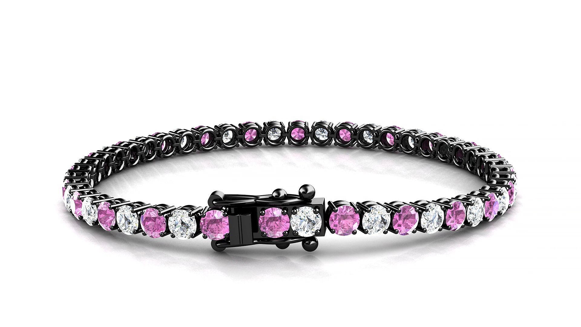 Capri 1-1 | 18k Black Gold 3.4 mm Round Natural Pink Sapphire & Diamond 16 cm Tennis Bracelet