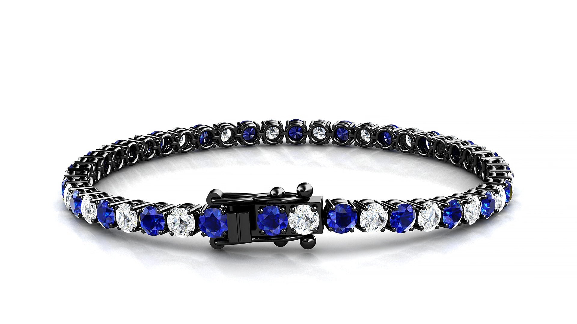 Capri 1-1 | 18k Black Gold 3.4 mm Round Natural Sapphire & Diamond 19 cm Tennis Bracelet