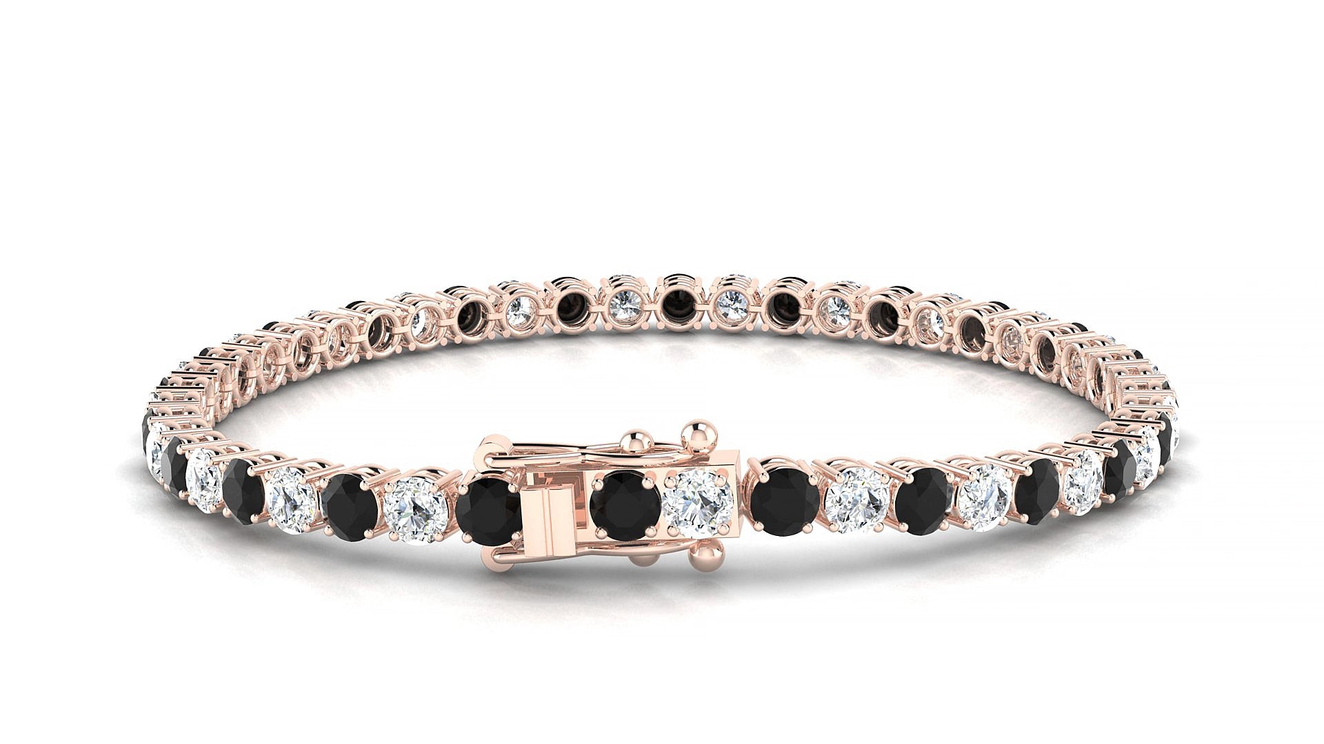 Capri 1-1 | 18k Rose Gold 3.4 mm Round Natural Black Diamond & Diamond 18 cm Tennis Bracelet