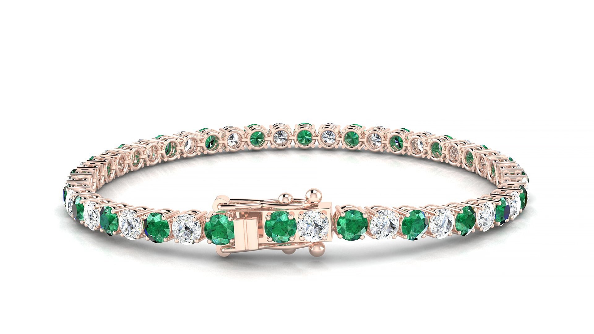 Capri 1-1 | 18k Rose Gold 3.4 mm Round Natural Emerald & Diamond 16 cm Tennis Bracelet