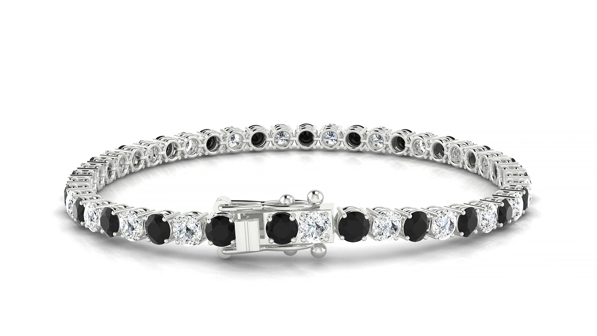 Capri 1-1 | 18k White Gold 3.4 mm Round Natural Black Diamond & Diamond 19 cm Tennis Bracelet