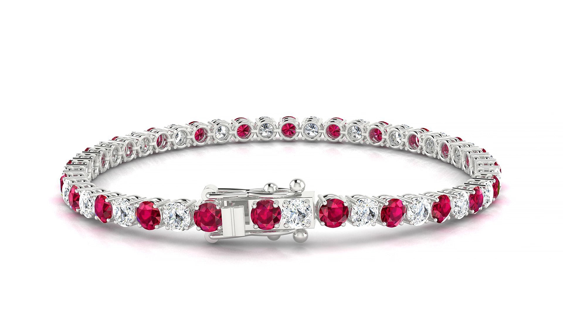 Capri 1-1 | 18k White Gold 3.4 mm Round Natural Ruby & Diamond 15 cm Tennis Bracelet