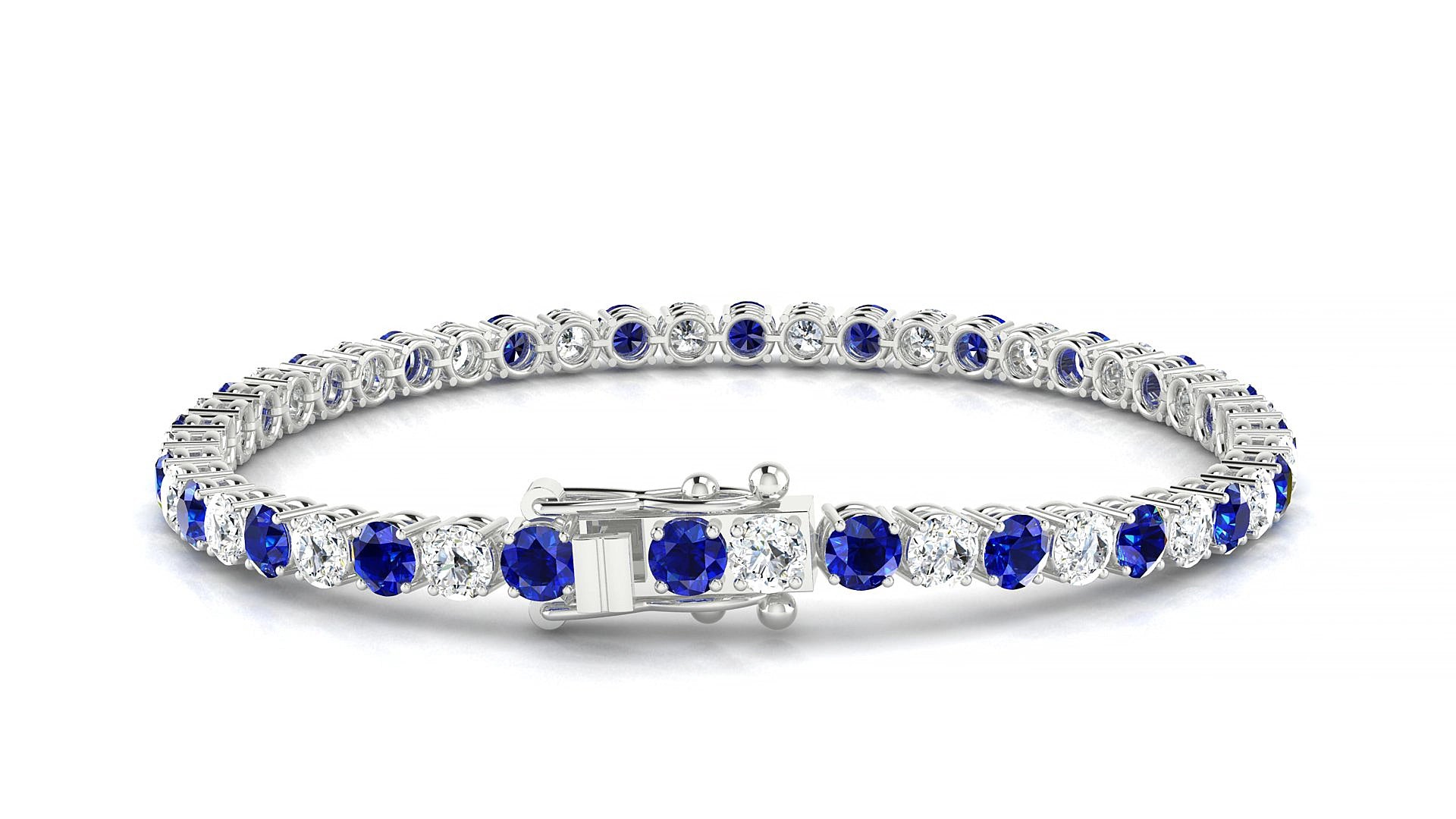 Capri 1-1 | 18k White Gold 3.4 mm Round Natural Sapphire & Diamond 15 cm Tennis Bracelet