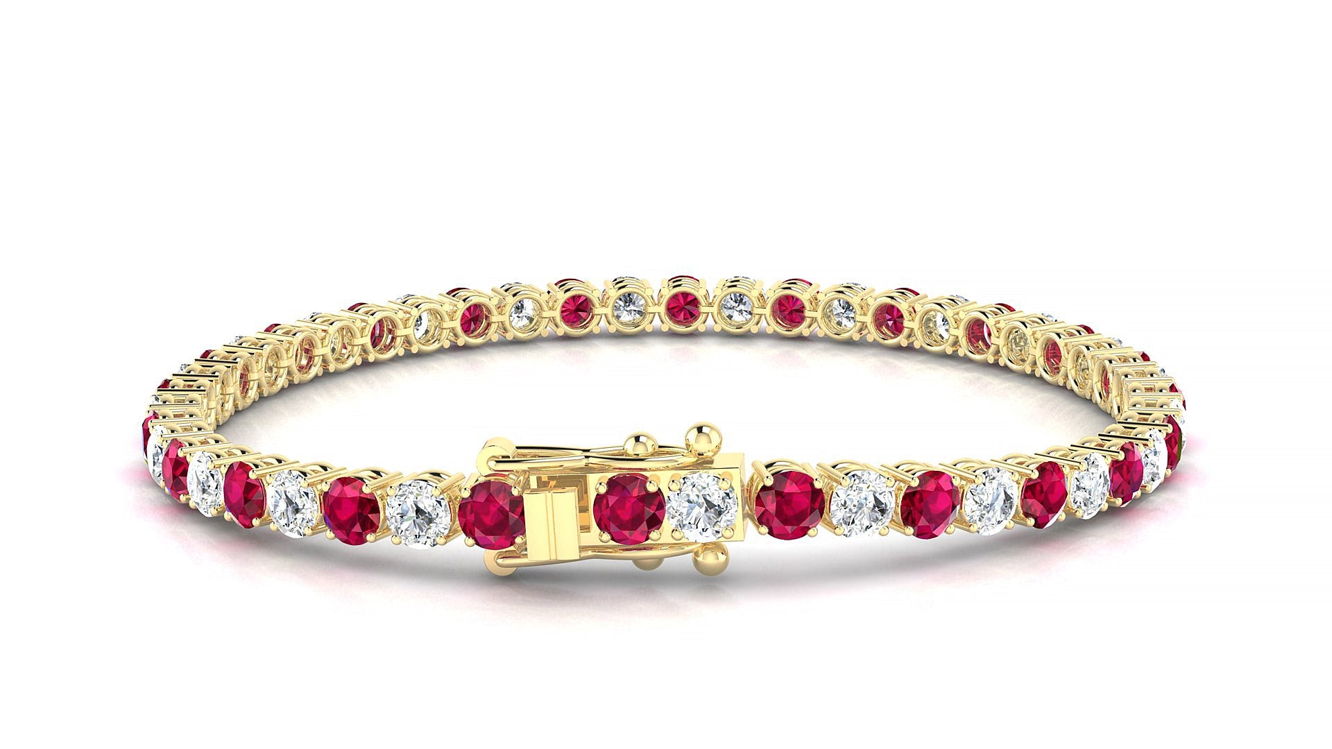 Capri 1-1 | 18k Yellow Gold 3.4 mm Round Natural Ruby & Diamond Tennis Bracelet