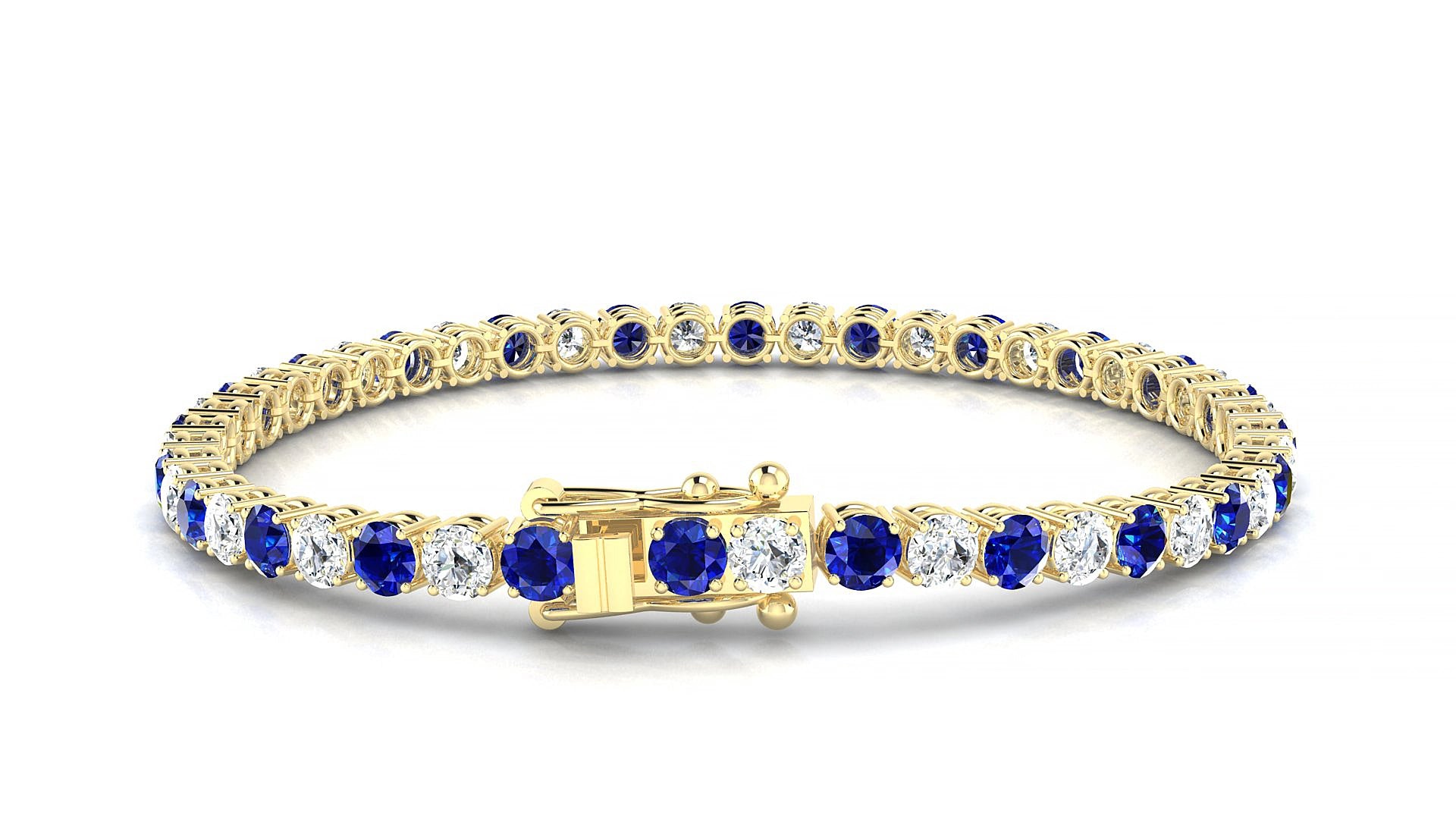Capri 1-1 | 18k Yellow Gold 3.4 mm Round Natural Sapphire & Diamond 15 cm Tennis Bracelet