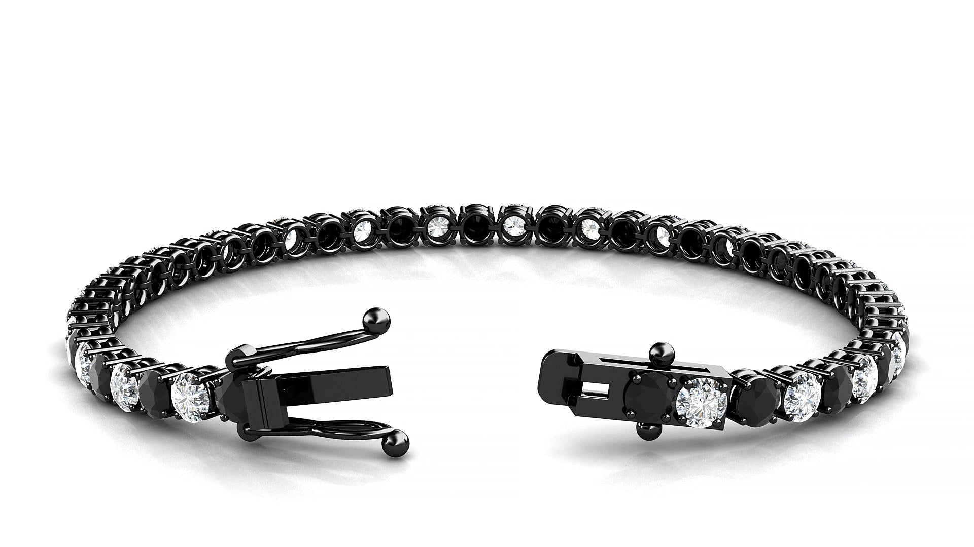 Capri 1-1 | 18k Black Gold 3.4 mm Round Natural Black Diamond & Diamond 15 cm Tennis Bracelet
