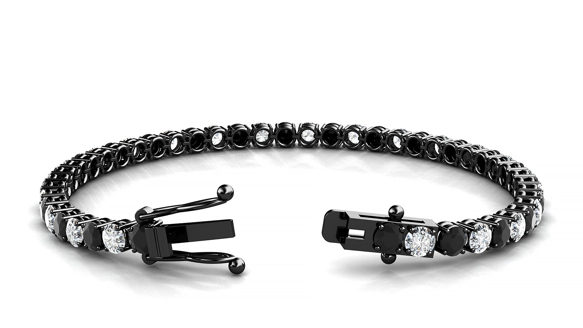 Capri 1-1 | 18k Black Gold 3.4 mm Round Natural Black Diamond & Diamond Tennis Bracelet